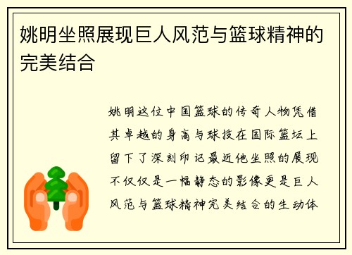 姚明坐照展现巨人风范与篮球精神的完美结合